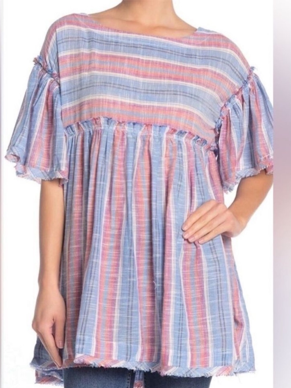 Free People summer nights babydoll peasant oversized top shirt blouse ruffles S
